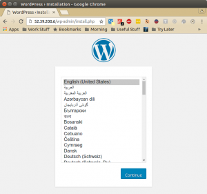 Browser showing deployed wordpress installation.